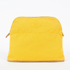 HERMES Bolide Pouch GM Yellow Canvas Leather Trim Zip Used Vintage 07A16495031