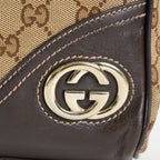 Gucci Bree Boston Bag Medium Beige GG Canvas Leather Used Handbag 09E162310006