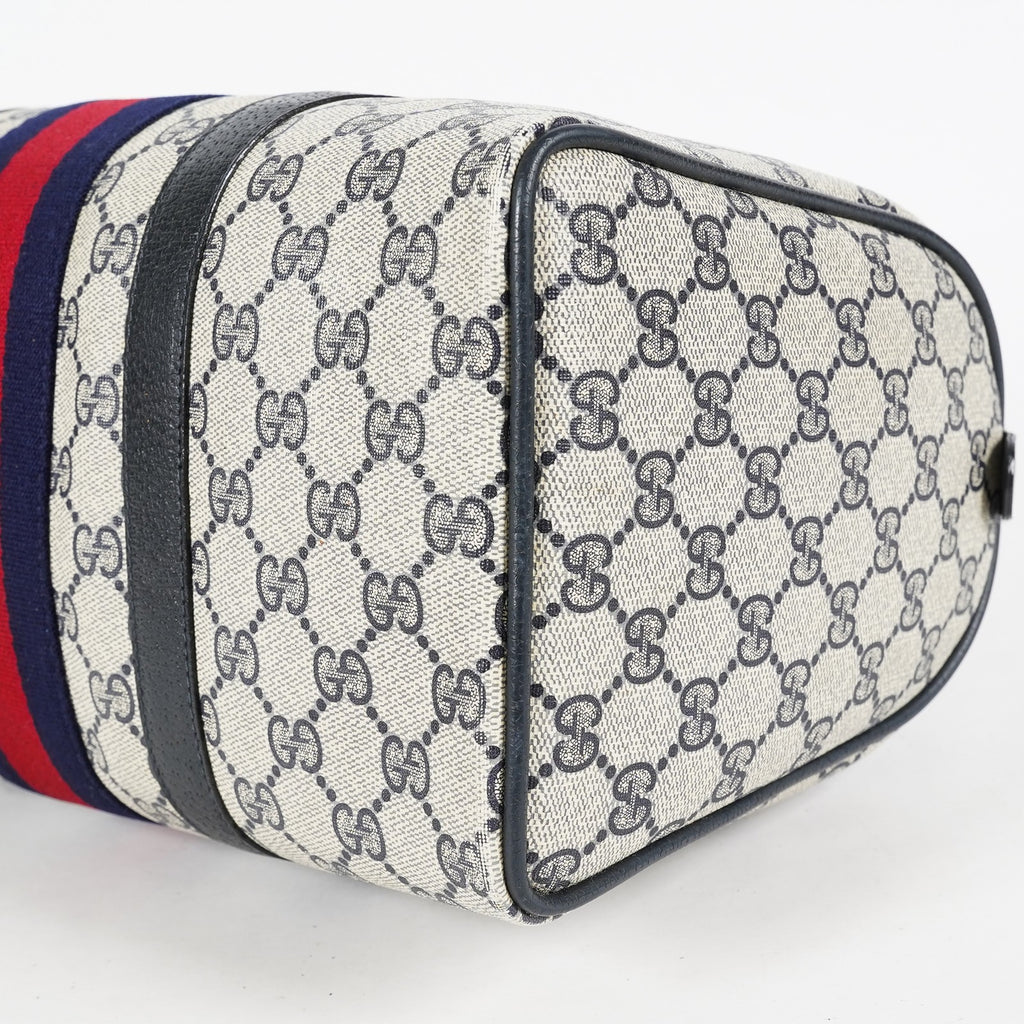 Gucci Vintage GG Supreme Sherry Web Mini Boston Bag Navy Leather 07E043410017