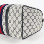 Gucci Vintage GG Supreme Sherry Web Mini Boston Bag Navy Leather 07E043410017