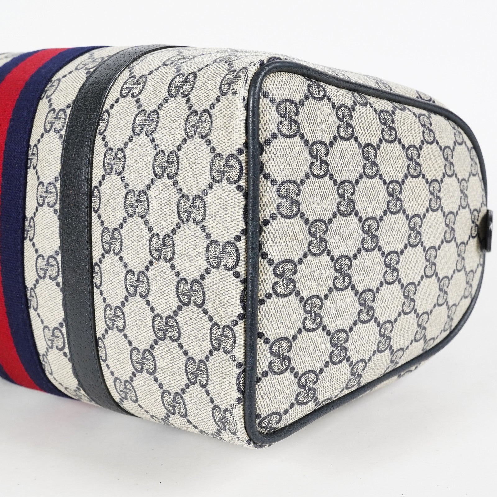 Gucci Vintage GG Supreme Sherry Web Mini Boston Bag Navy Leather 07E043410017