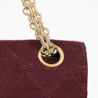 CHANEL Matelasse Double Flap 25 Shoulder Bag Suede Burgundy Used 07E1519360027