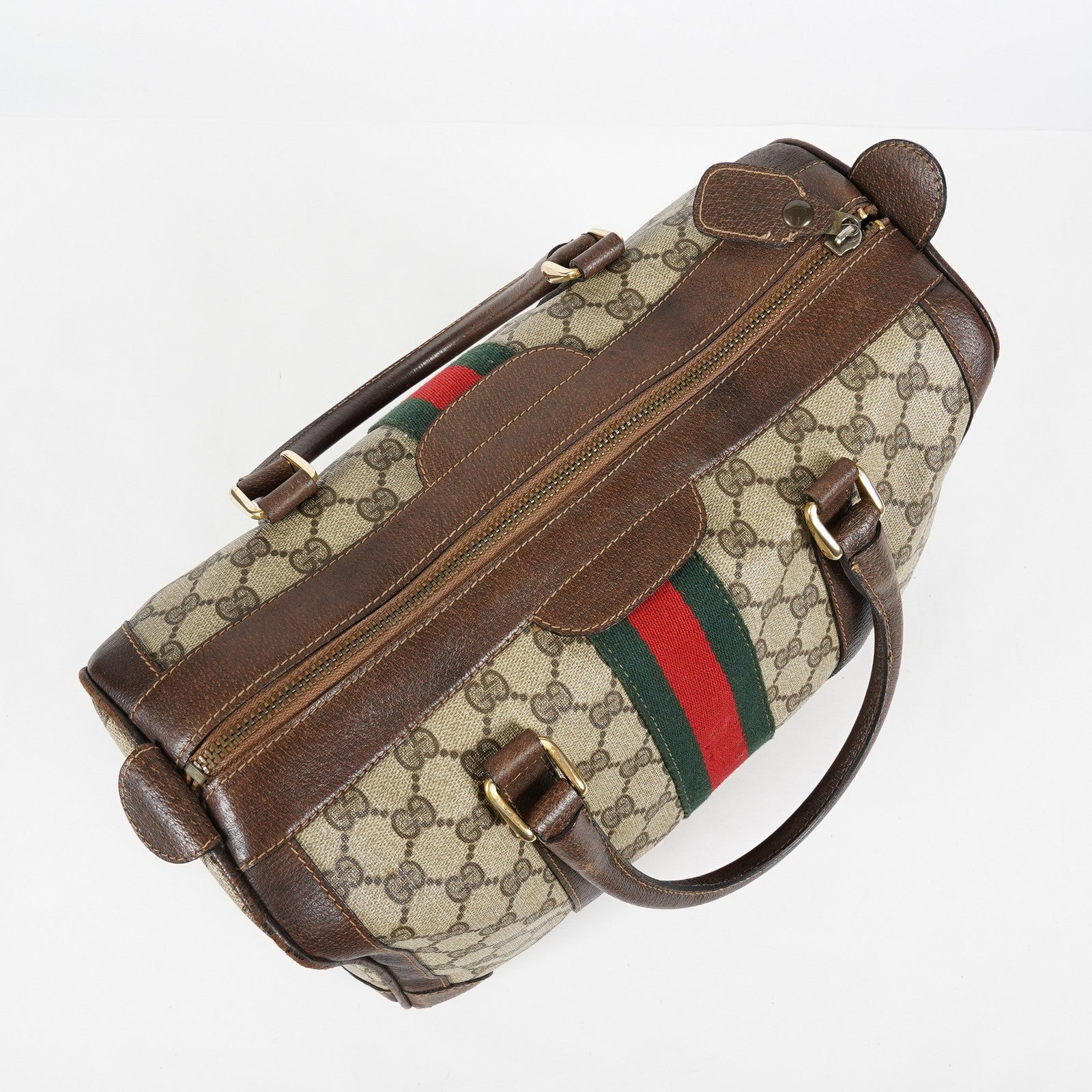 Gucci Vintage GG Supreme Sherry Line Mini Boston Bag Beige Leather 07E052640017