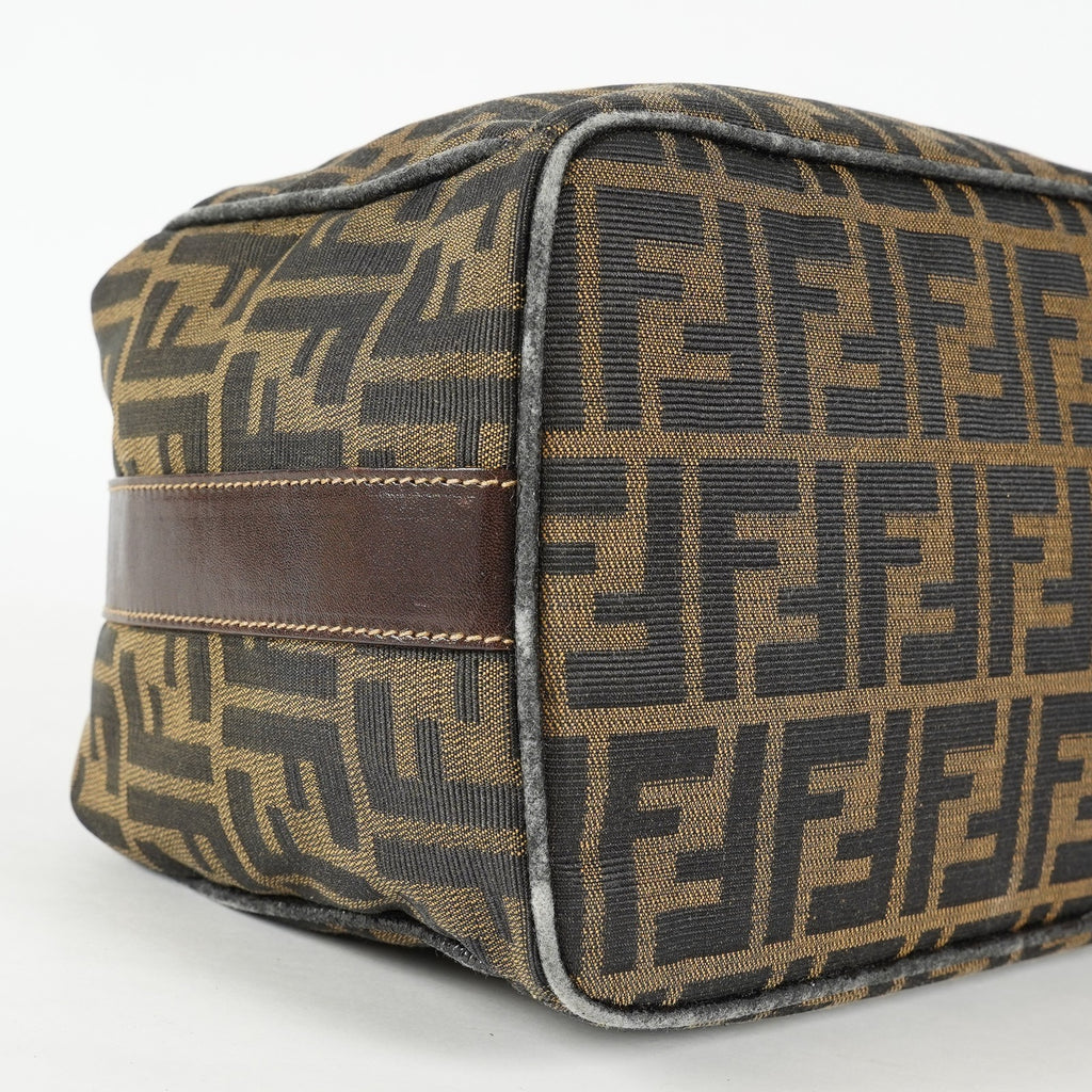 Fendi Zucca Mini Vanity Bag 24cm Brown Canvas Leather Used Auth 09E173410010