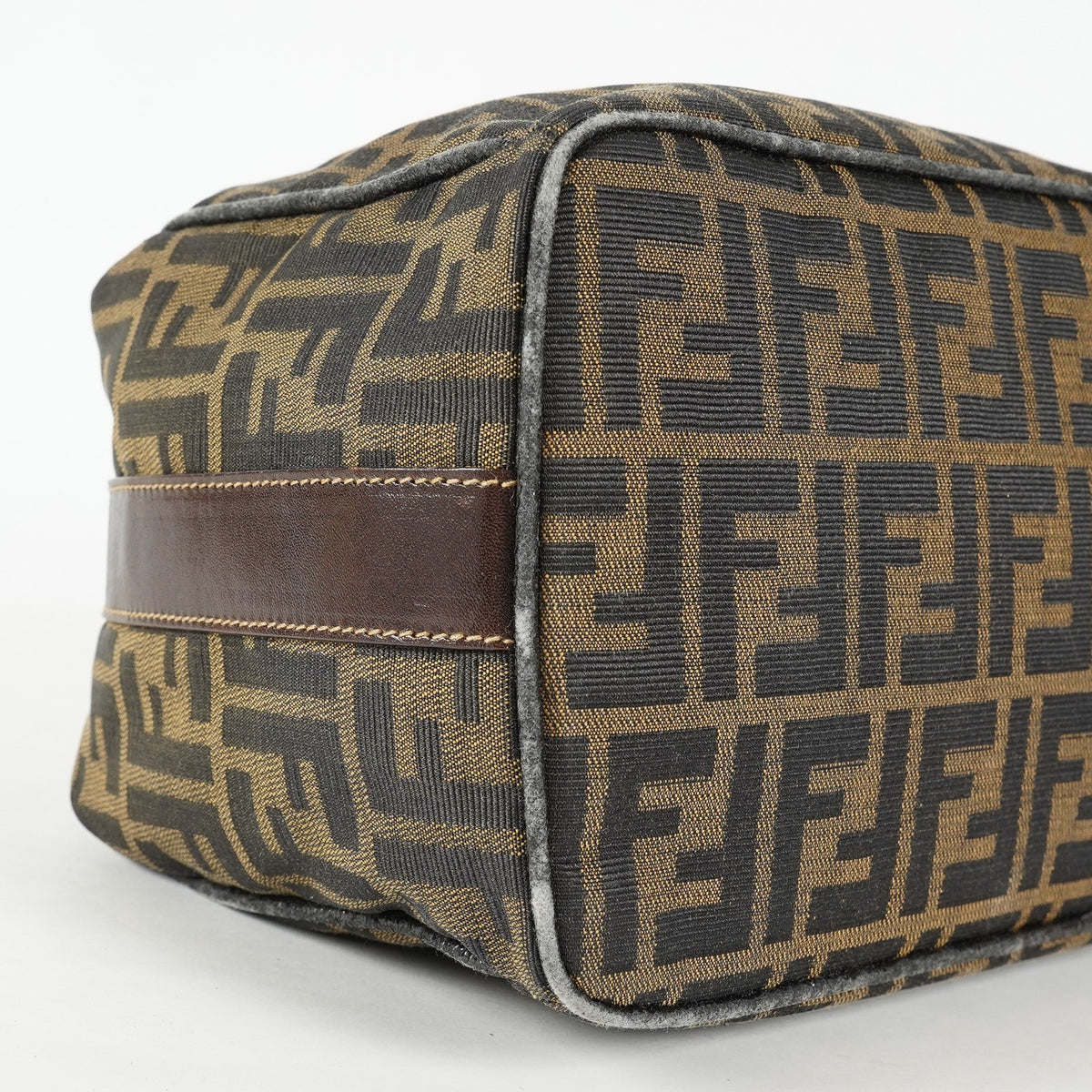 Fendi Zucca Mini Vanity Bag 24cm Brown Canvas Leather Used Auth 09E173410010