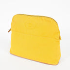 HERMES Bolide Pouch GM Yellow Canvas Leather Trim Zip Used Vintage 07A16495031