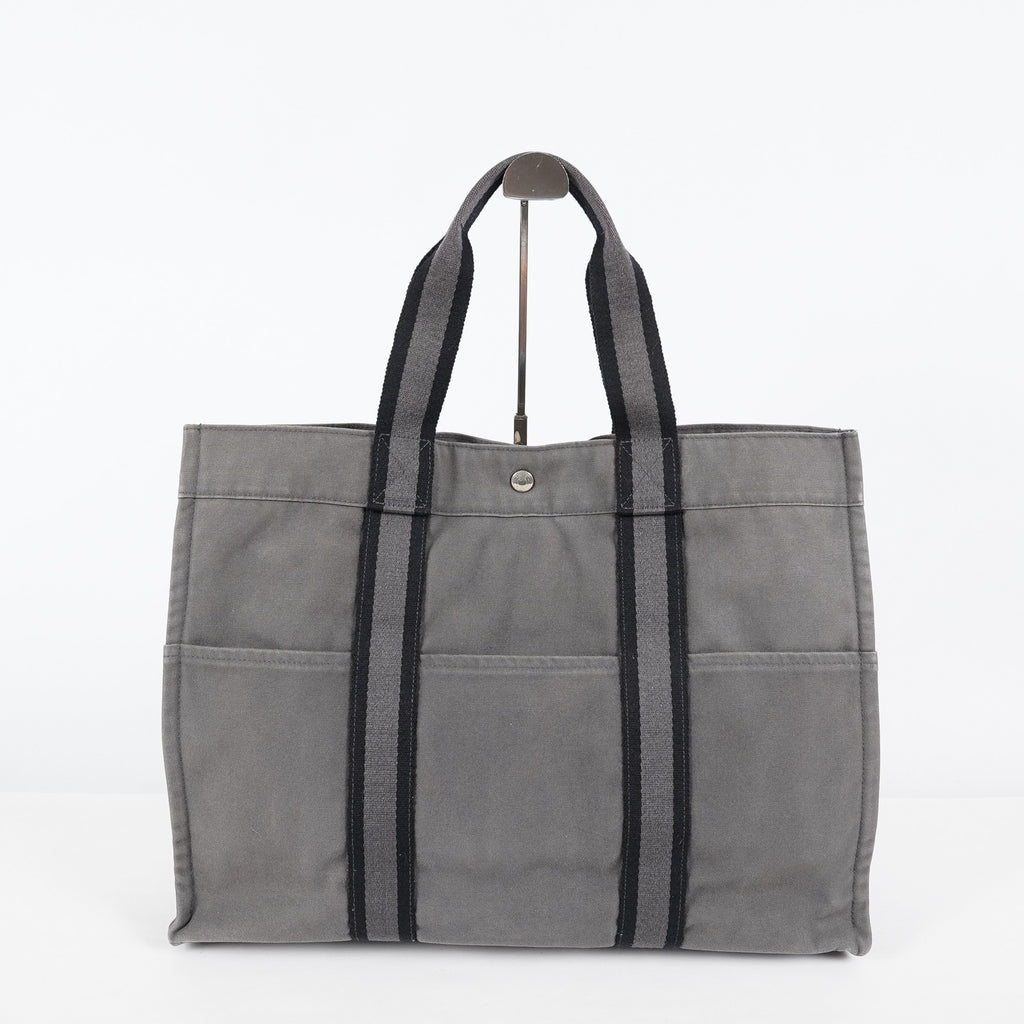 Hermes Fourre-Tout GM Gray Black Canvas Tote Bag Purse Used Vintage 08E11825007