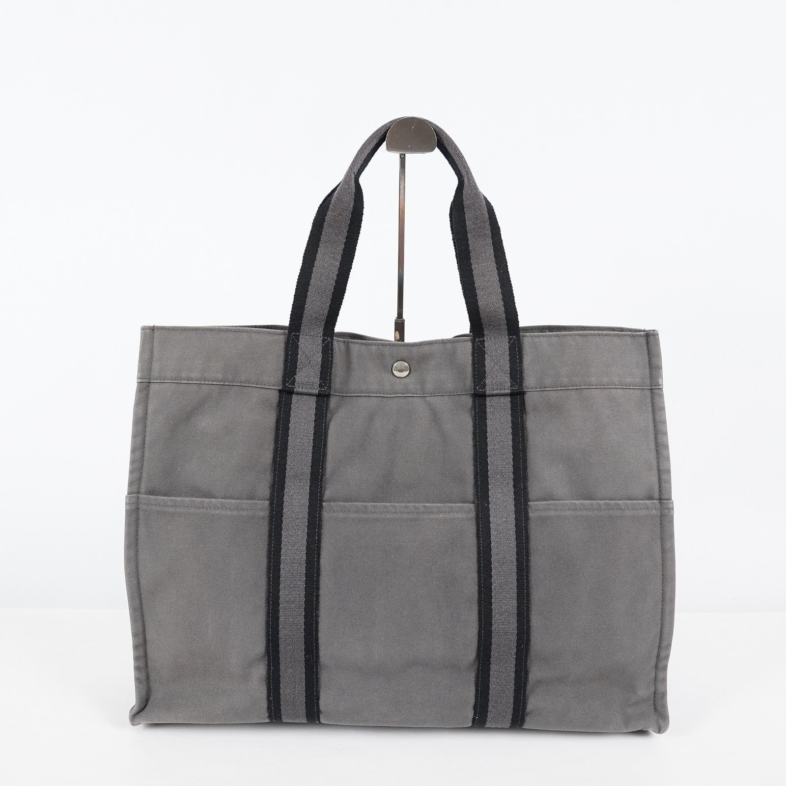 Hermes Fourre-Tout GM Gray Black Canvas Tote Bag Purse Used Vintage 08E11825007