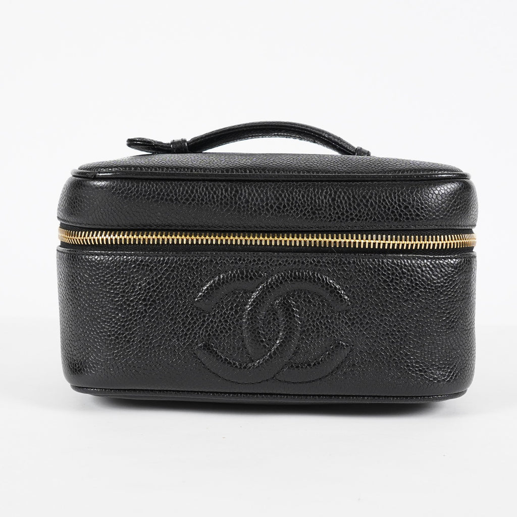 Chanel Caviar Skin CC Vanity Bag Black Leather Used Vintage 07E046490027