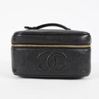 Chanel Caviar Skin CC Vanity Bag Black Leather Used Vintage 07E046490027