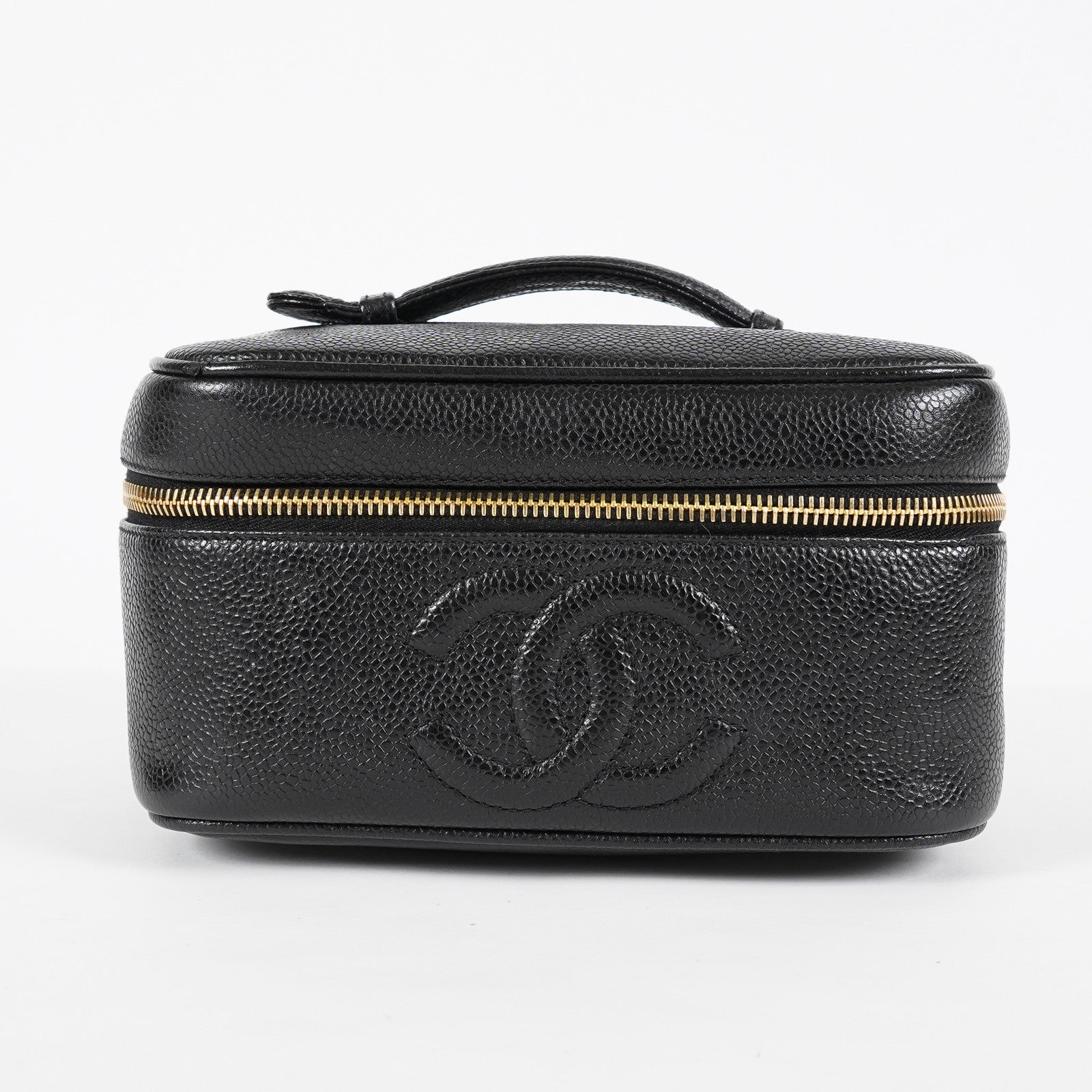 Chanel Caviar Skin CC Vanity Bag Black Leather Used Vintage 07E046490027