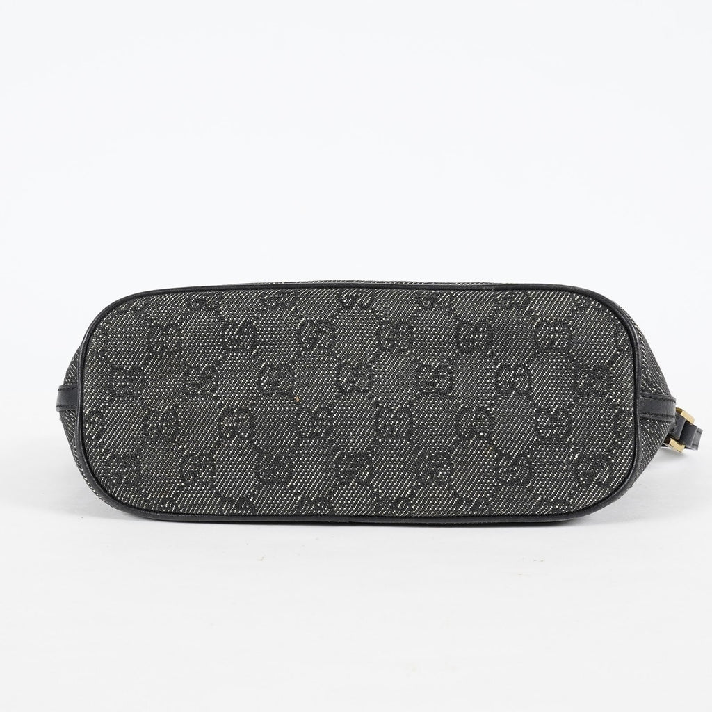 Gucci GG Canvas Boat Pochette Accessory Pouch Bag Gray Black Used 08E012530012