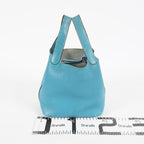 Hermes Picotin PM Hand Bag Blue Leather Silver Hardware Used 07E1018260027