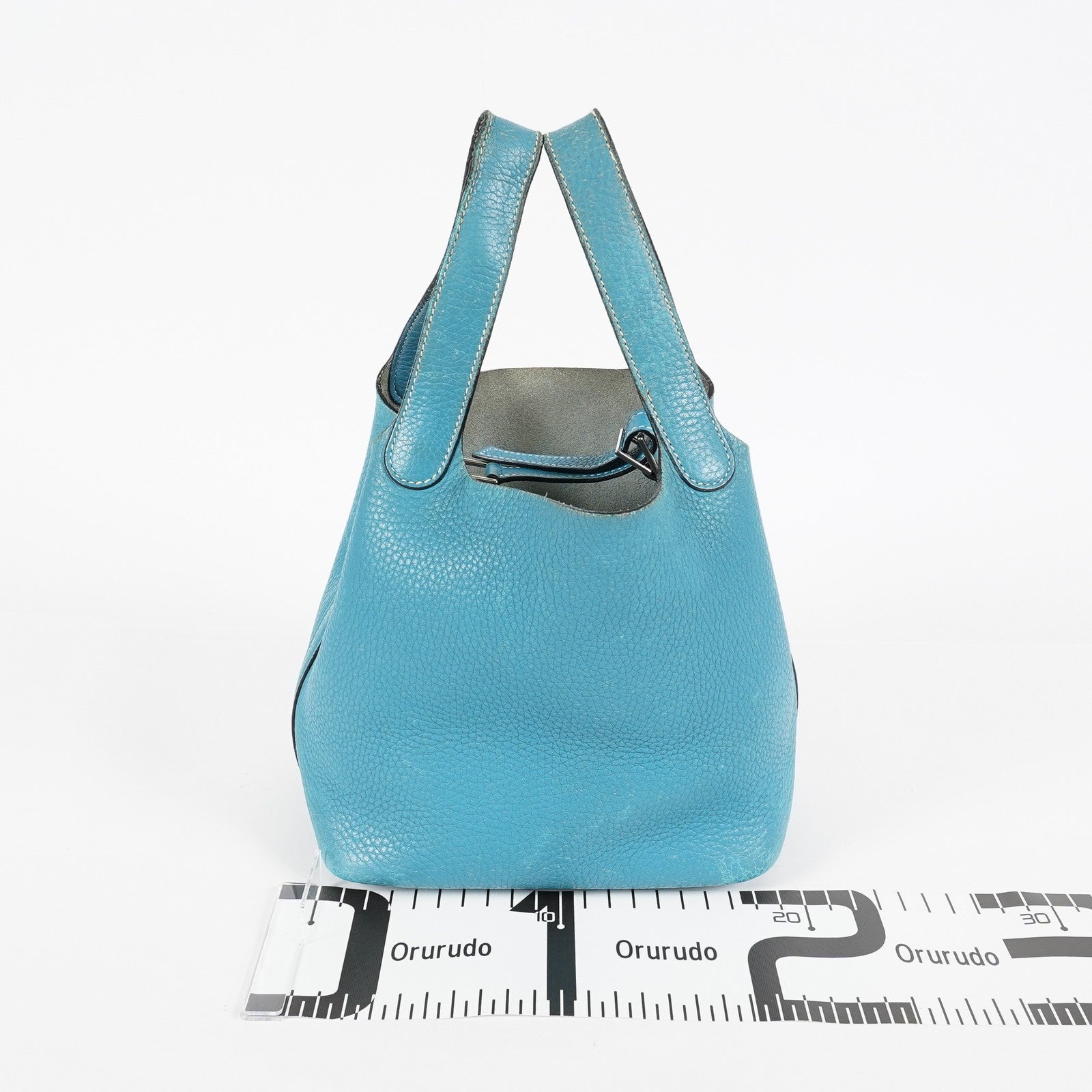 Hermes Picotin PM Hand Bag Blue Leather Silver Hardware Used 07E1018260027