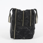 Chanel Travel Line Tote 26 Black Nylon Jacquard Hand Bag Used 07E131155015