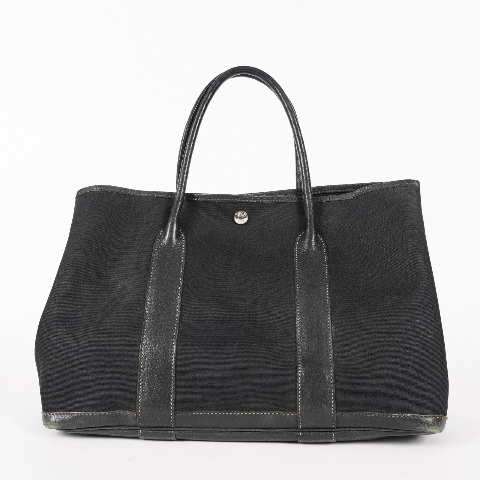 Hermes Garden Party 30 TPM Handbag Tote Leather Canvas Black 05E024290016