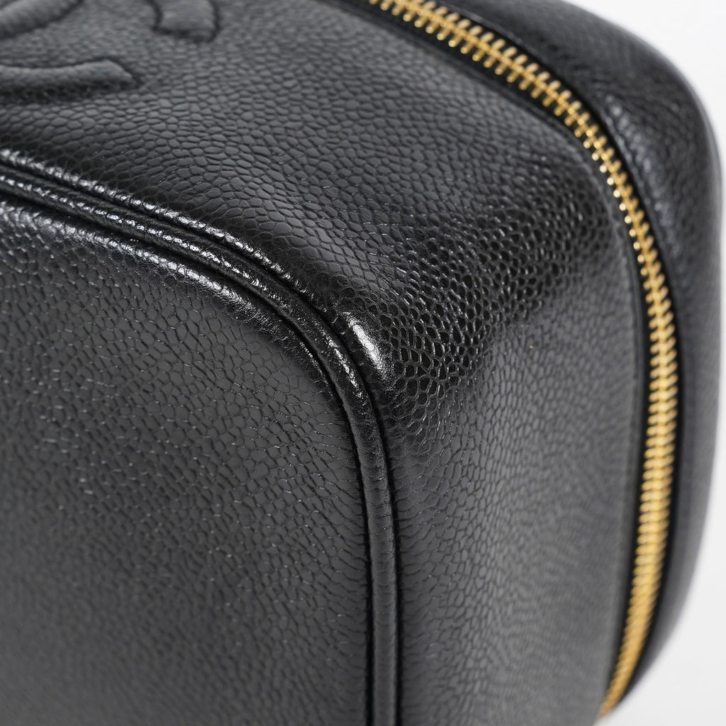 Chanel Caviar Skin CC Vanity Bag Black Leather Used Vintage 07E046490027