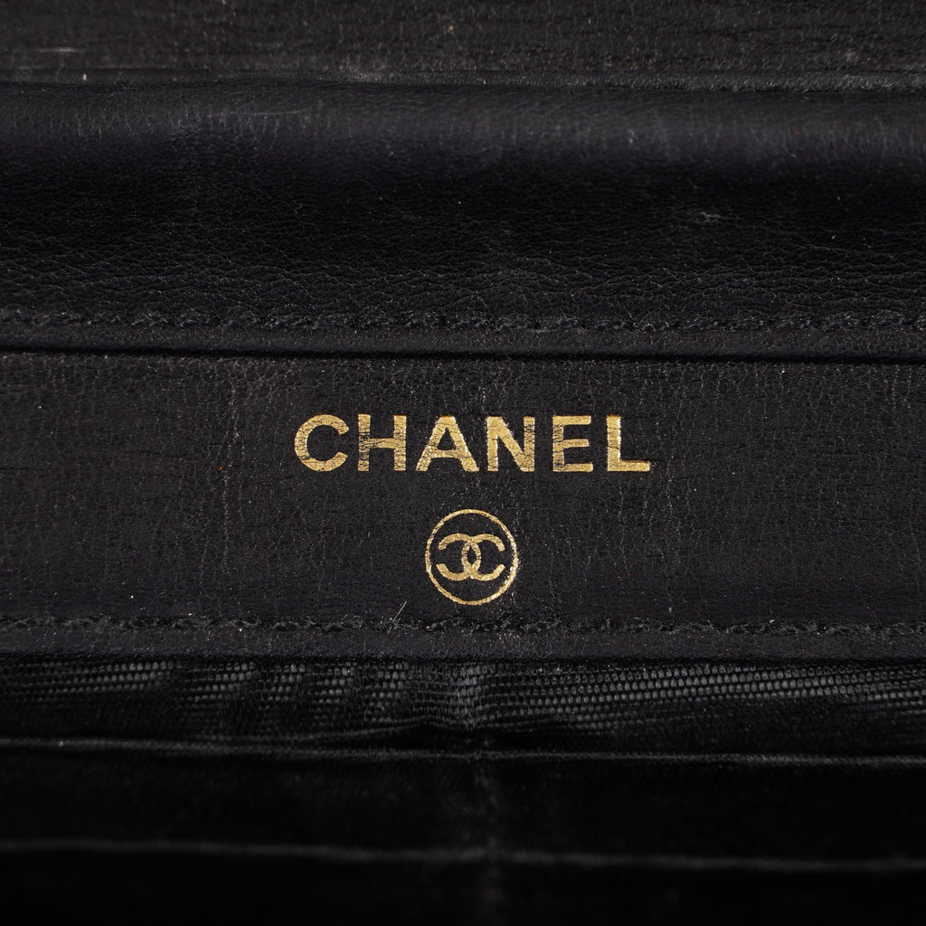 Chanel Coco Mark Shoulder Chain Wallet Black Women's Enamel vintage 05E294730016