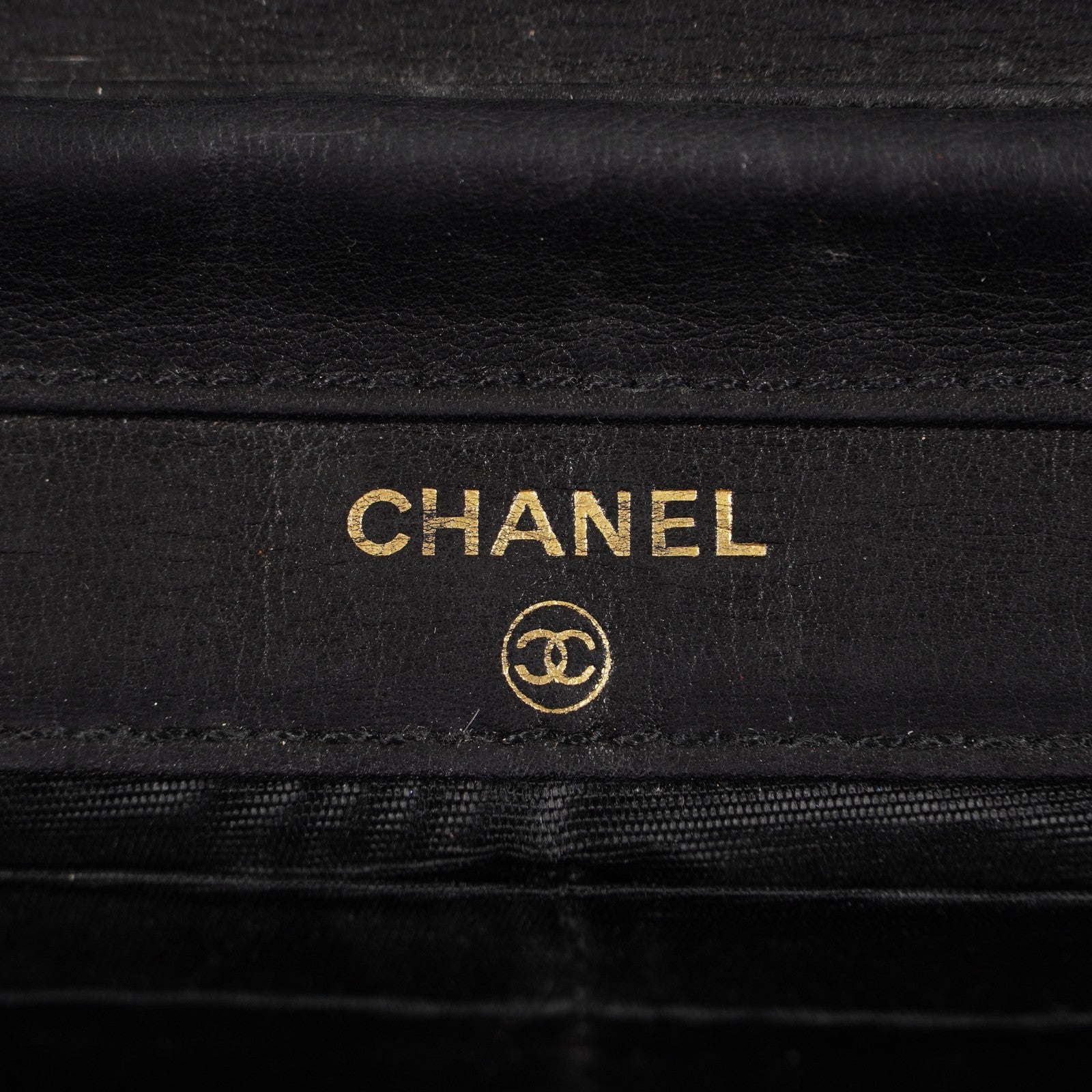 Chanel Coco Mark Shoulder Chain Wallet Black Women's Enamel vintage 05E294730016