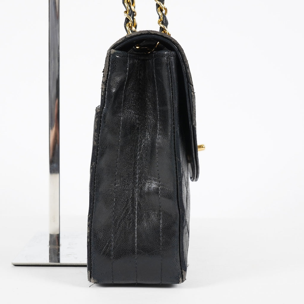 Chanel Matelasse Half Moon Flap Bag 25cm Black Quilted Chain Used 08E0717270006