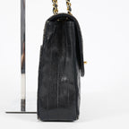 Chanel Matelasse Half Moon Flap Bag 25cm Black Quilted Chain Used 08E0717270006