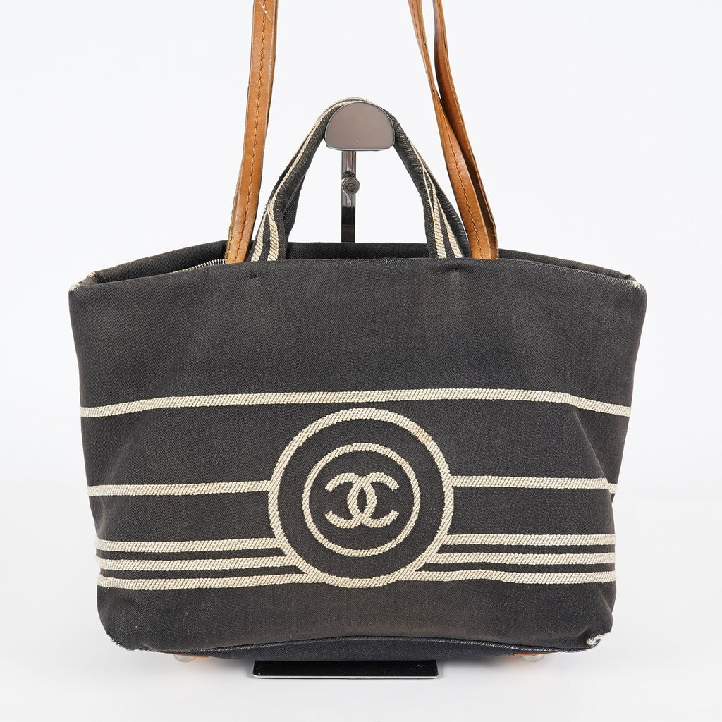Chanel Coco Canvas Leather 2WAY Tote Bag 40cm Navy Used Vintage 07E019020027