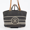 Chanel Coco Canvas Leather 2WAY Tote Bag 40cm Navy Used Vintage 07E019020027