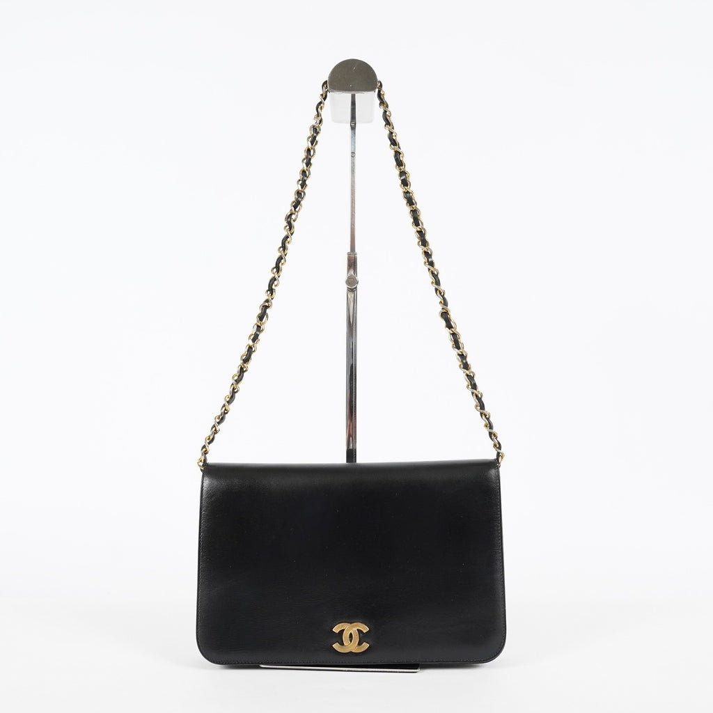 Chanel Calfskin Flap Chain Shoulder Bag 25cm Black Used Vintage CC 08E1011440006