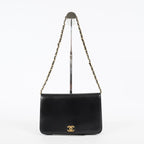 Chanel Calfskin Flap Chain Shoulder Bag 25cm Black Used Vintage CC 08E1011440006