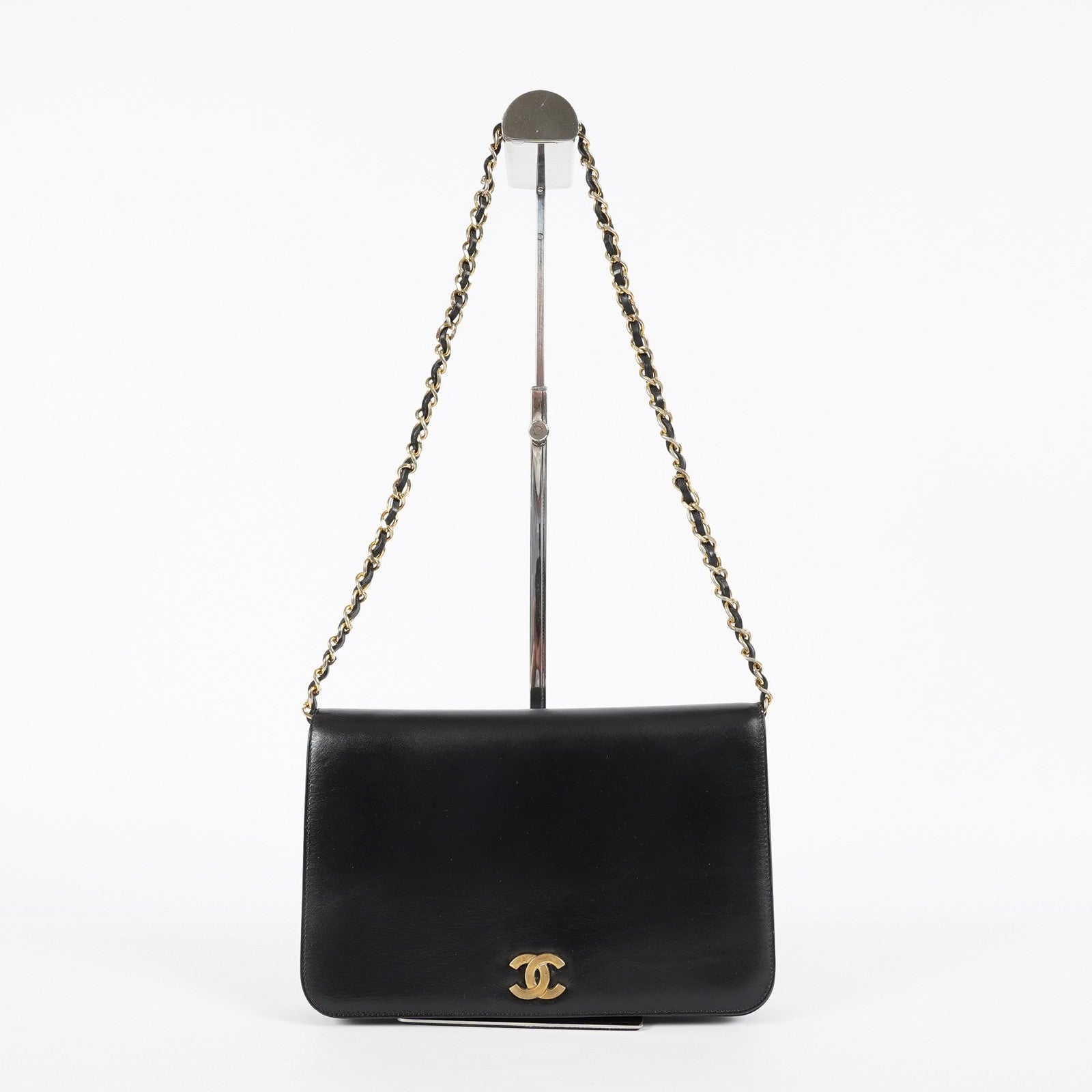 Chanel Calfskin Flap Chain Shoulder Bag 25cm Black Used Vintage CC 08E1011440006