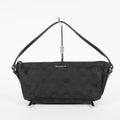 Gucci GG Canvas Boat Pochette 22cm Black Leather Trim Vintage Used 07E022310029