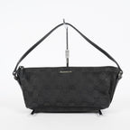Gucci GG Canvas Boat Pochette 22cm Black Leather Trim Vintage Used 07E022310029
