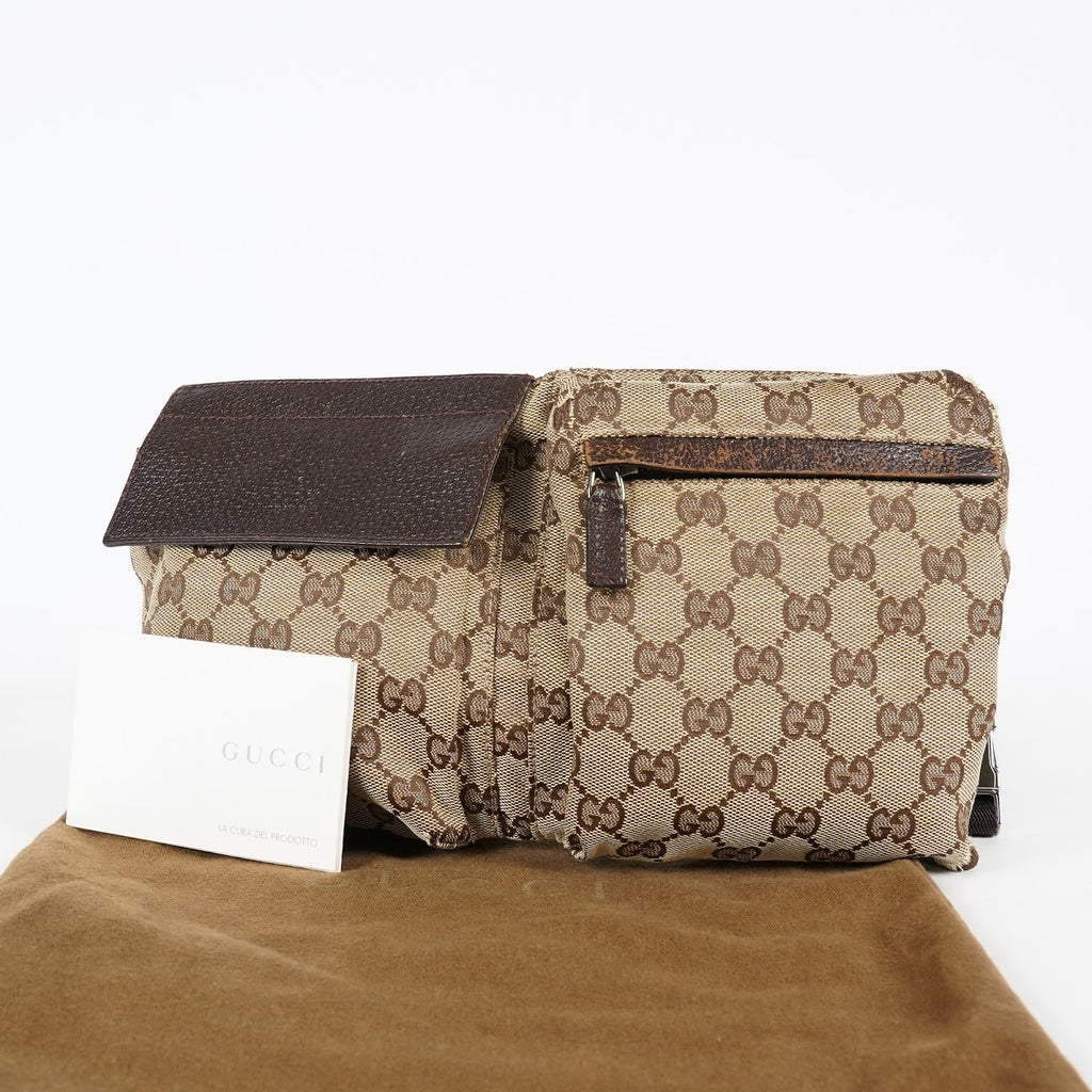GUCCI GG Canvas Waist Belt Body Bag Beige Brown Vintage Used Womens 08E141870008