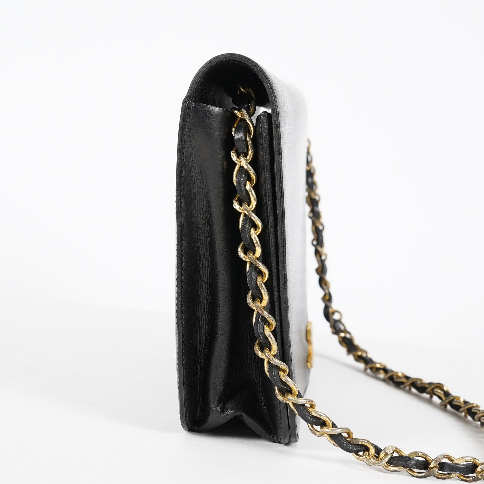 Chanel Calfskin Flap Chain Shoulder Bag 25cm Black Used Vintage CC 08E1011440006