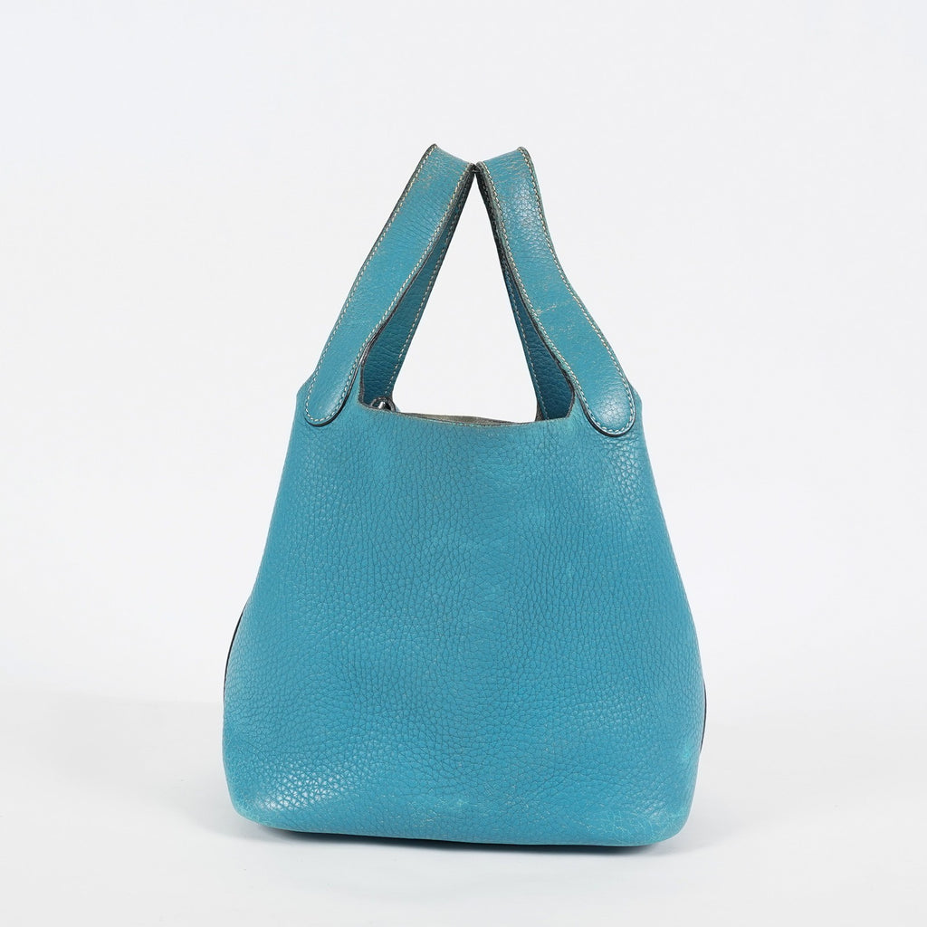 Hermes Picotin PM Hand Bag Blue Leather Silver Hardware Used 07E1018260027