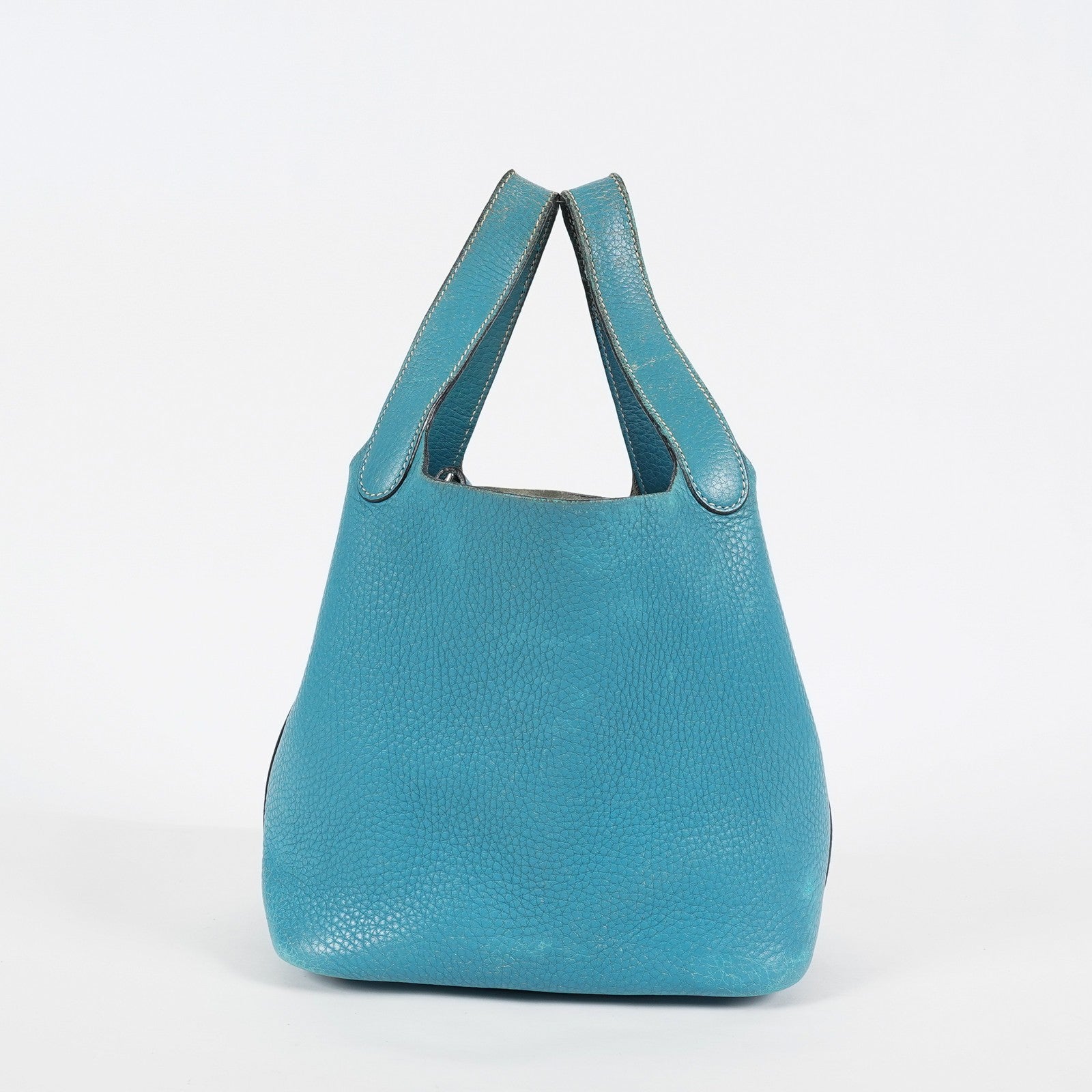 Hermes Picotin PM Hand Bag Blue Leather Silver Hardware Used 07E1018260027