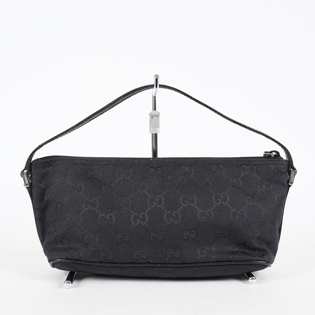 GUCCI GG Canvas Boat Pochette Shoulder Bag 22cm Black Vintage Used 08E172090010