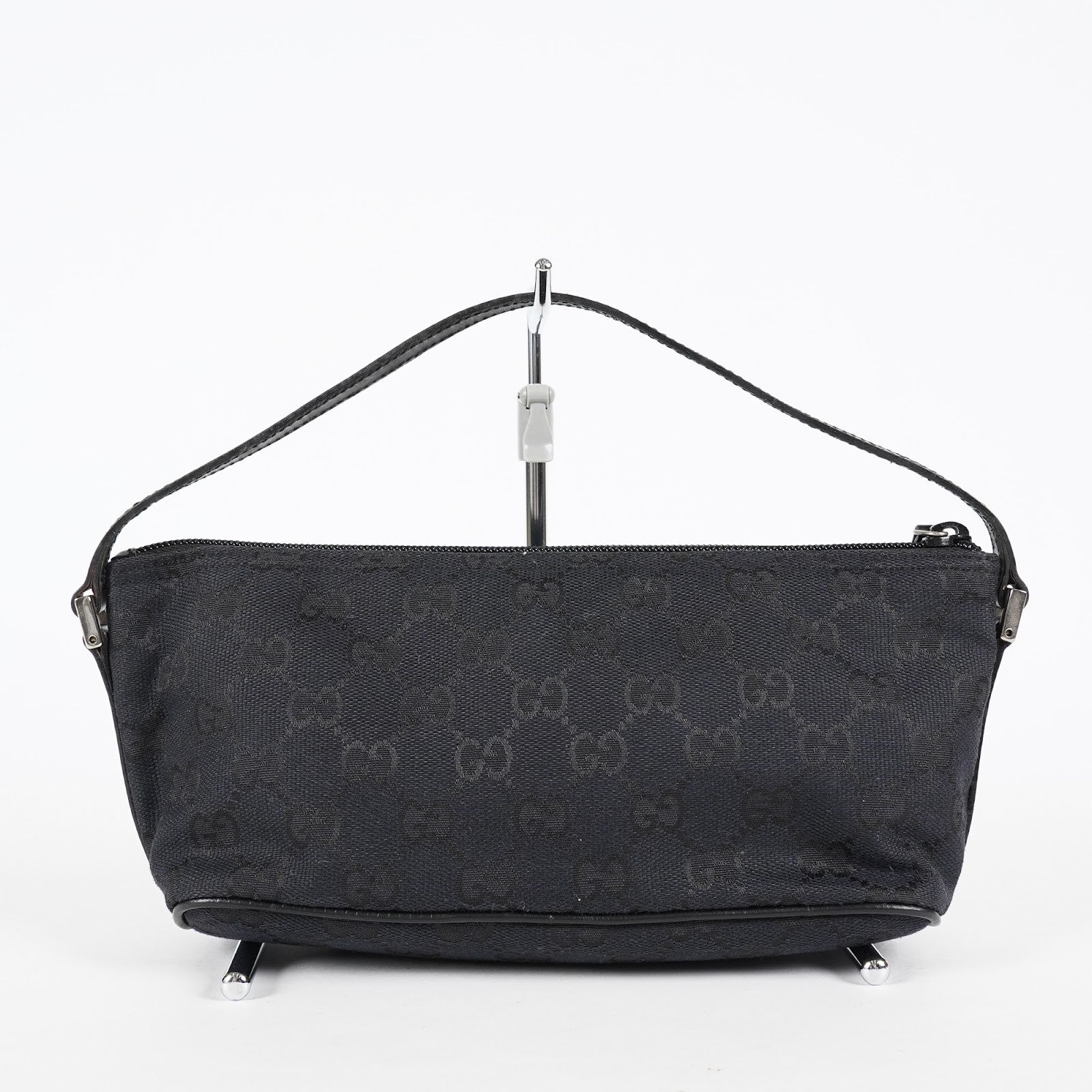 GUCCI GG Canvas Boat Pochette Shoulder Bag 22cm Black Vintage Used 08E172090010