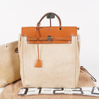 Auth HERMES Bag 2 in 1 Beige Canvas and Leather Backpack Hand Bag 05E533520016