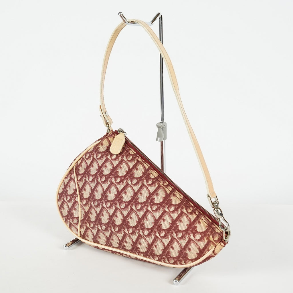 Christian Dior Saddle Bag Trotter Canvas Bordeaux Beige Silver HW 09E223121010