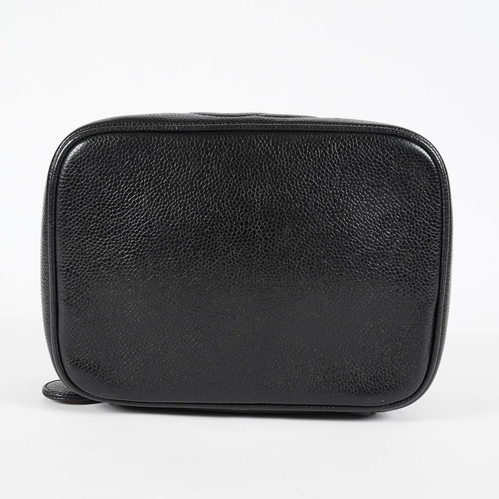 Chanel Caviar Skin CC Vanity Bag Black Leather Used Vintage 07E046490027