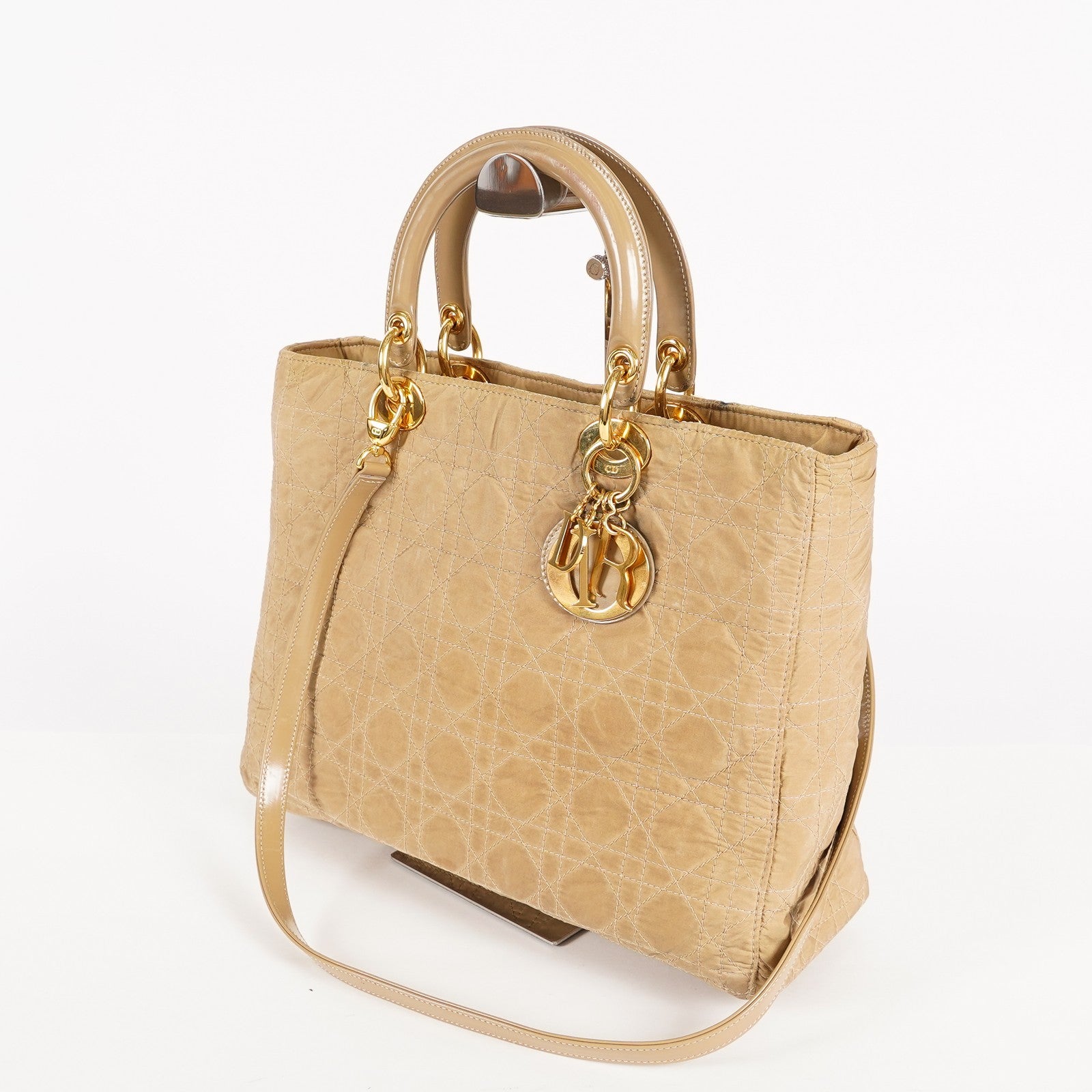 Christian Dior Vintage Lady Bag Cannage Quilt Nylon Medium beige 02A083946805