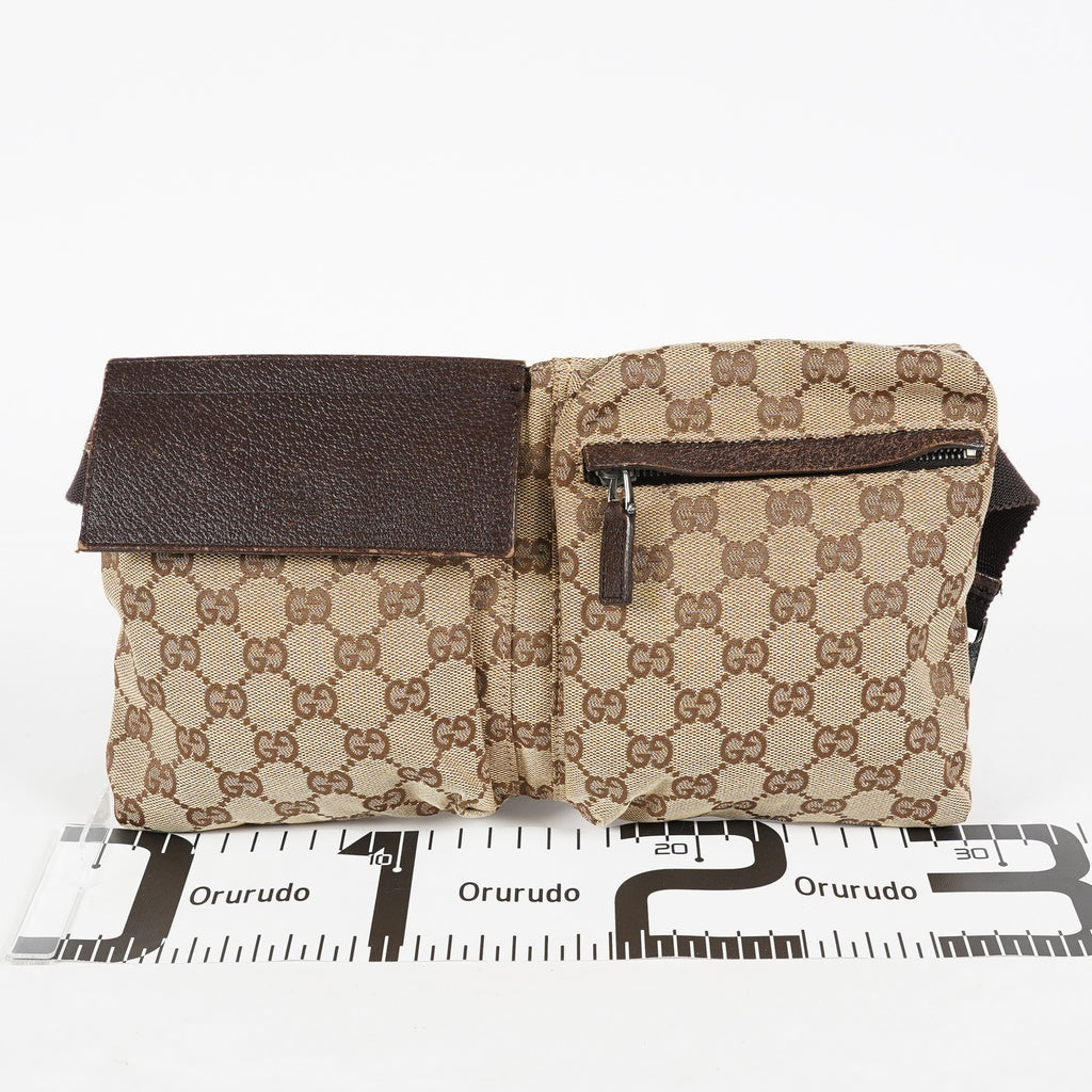 Gucci GG Canvas Waist Bag Belt Bag Beige Brown Leather Used Vintage 08A132516803
