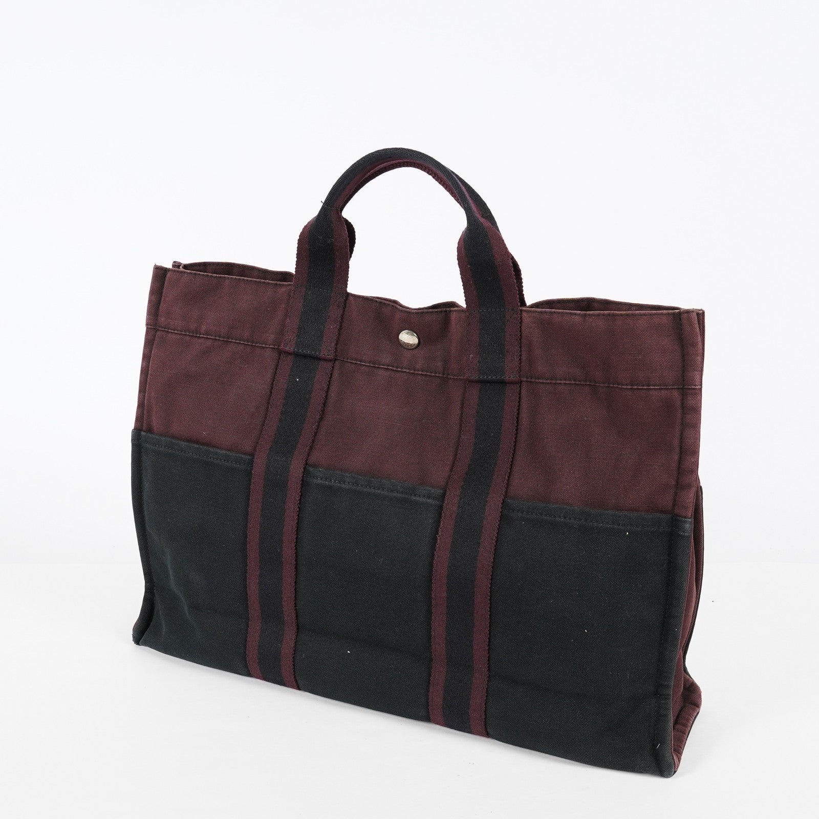 Hermes Fourre-Tout GM Bordeaux Black Canvas Tote Bag Handbag Used 08E06825008