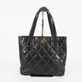 Chanel Wild Stitch Tote Bag Black Calfskin Leather CC Logo Used 07E077260010