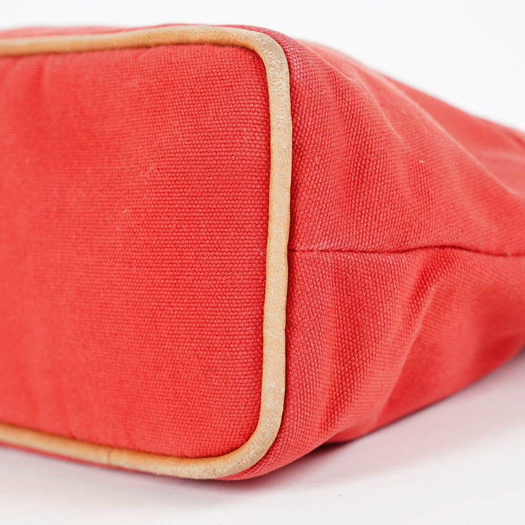 Hermes Bolide Pouch 27 Red Canvas Leather Trim Zip Cosmetic Bag Used 08E26825007