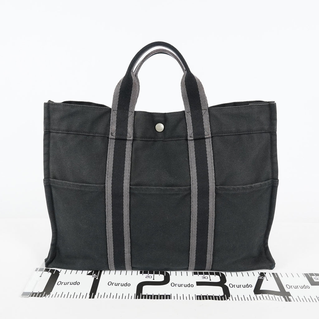 Hermes Fourre-Tout MM Black Canvas Used Tote Shoulder Bag 09M42736508