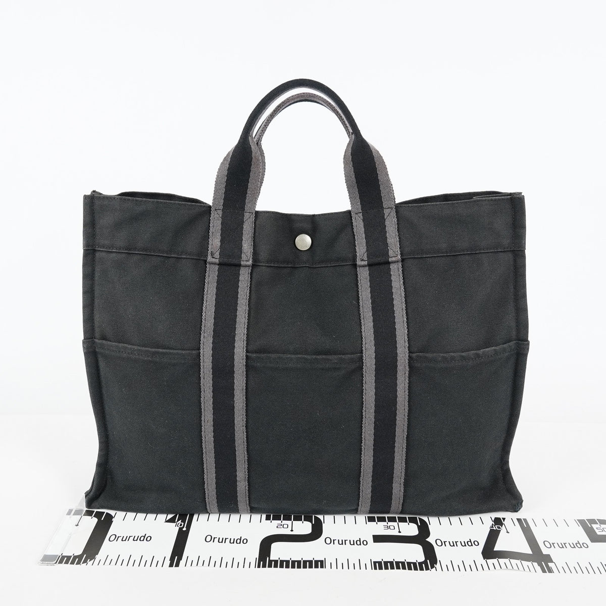 Hermes Fourre-Tout MM Black Canvas Used Tote Shoulder Bag 09M42736508