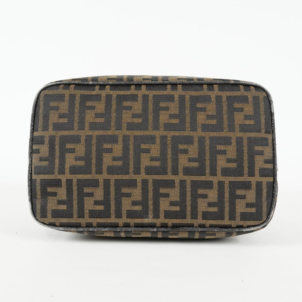 Fendi Zucca Mini Vanity Bag 24cm Brown Canvas Leather Used Auth 09E173410010