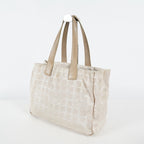 Chanel Travel Line Tote Bag Beige Nylon Leather Used Handbag 09M351246308